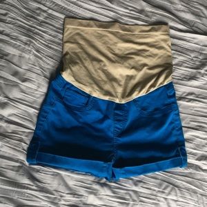 Blue Maternity Shorts with Pockets